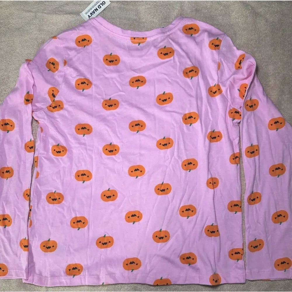 Long Sleeve T-Shirt Girls Kids XL (14-16) Pink with Pumpkin Face NWT Halloween